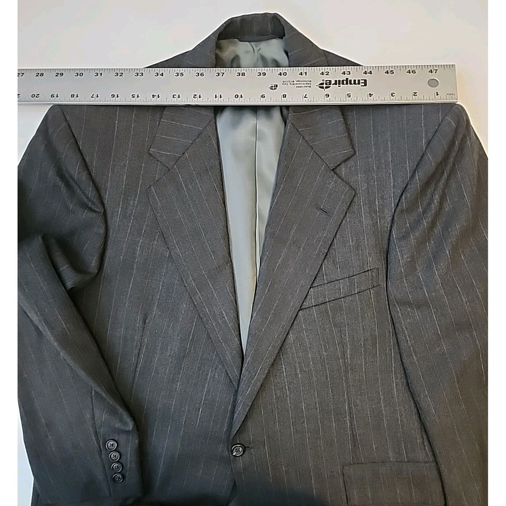 VTG Polo Ralph Lauren Gray Pinstriped Wool Suit Sz 43S Pants 37.5"X27.25" - Picture 13 of 16